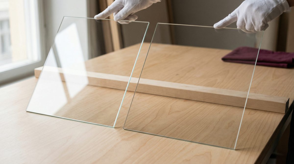 Jämförelse mellan vanligt glas och reflexfritt glas för inramning